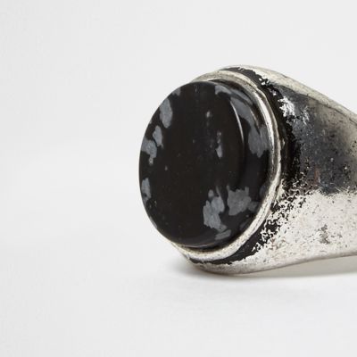 Silver tone antique stone ring
